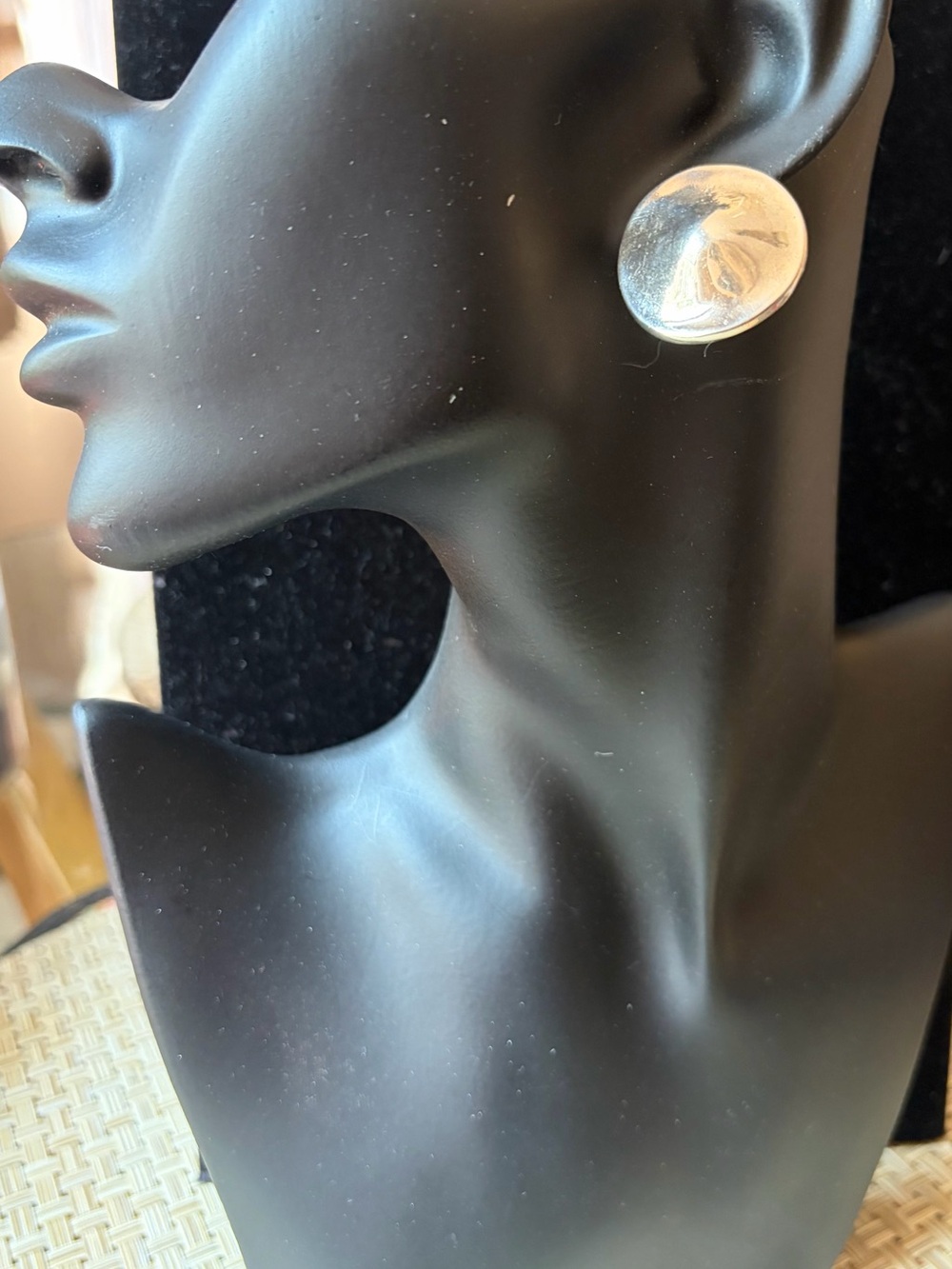 Vintage 925 Round Silver disc  post earrings 1”